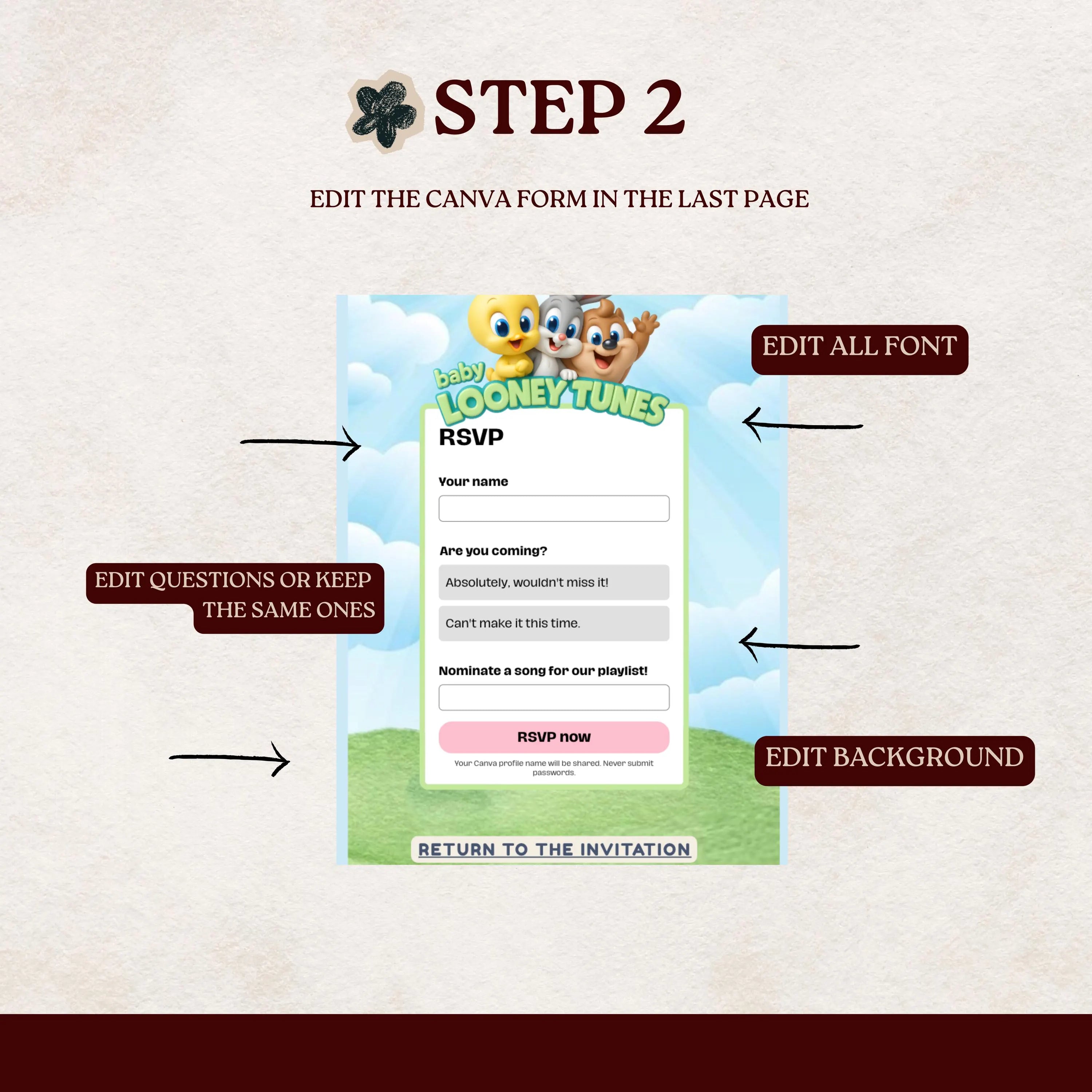 Baby Looney Tunes Baby Shower Website Template | Editable Canva Invitation with Music