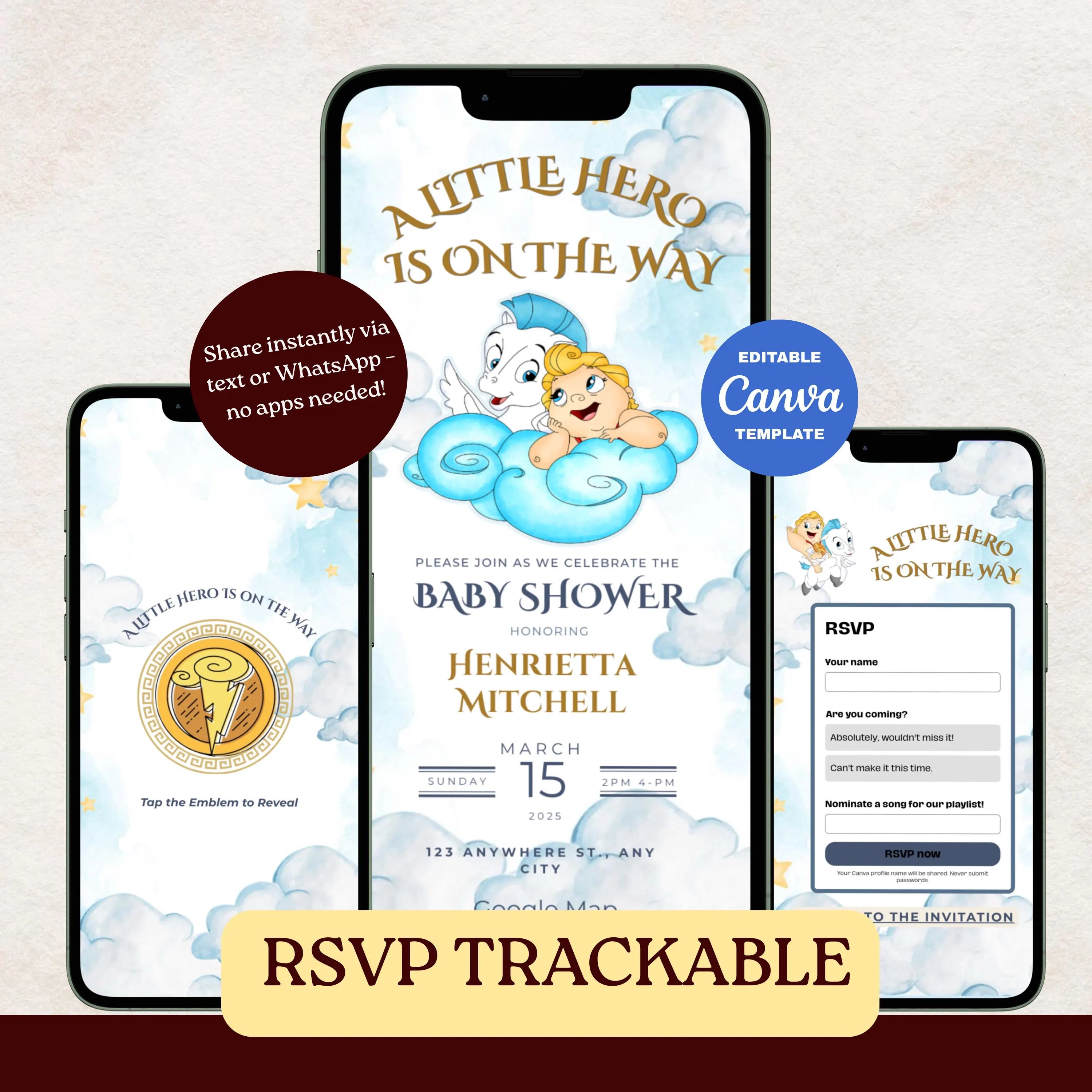 Baby Hercules Baby Shower Website Template with RSVP  Editable Canva  A Little Hero on the Way