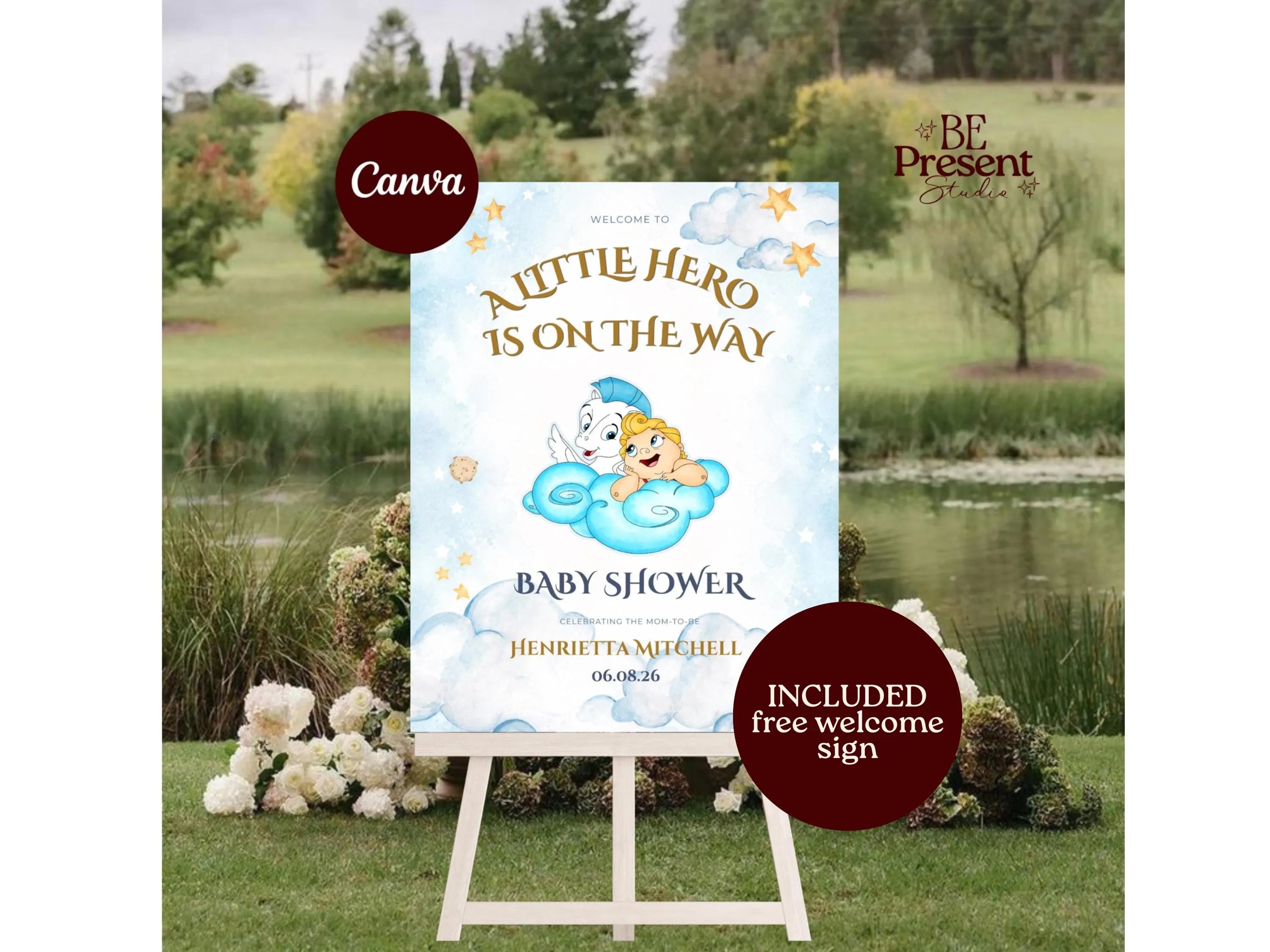 Baby Hercules Baby Shower Website Template with RSVP  Editable Canva  A Little Hero on the Way