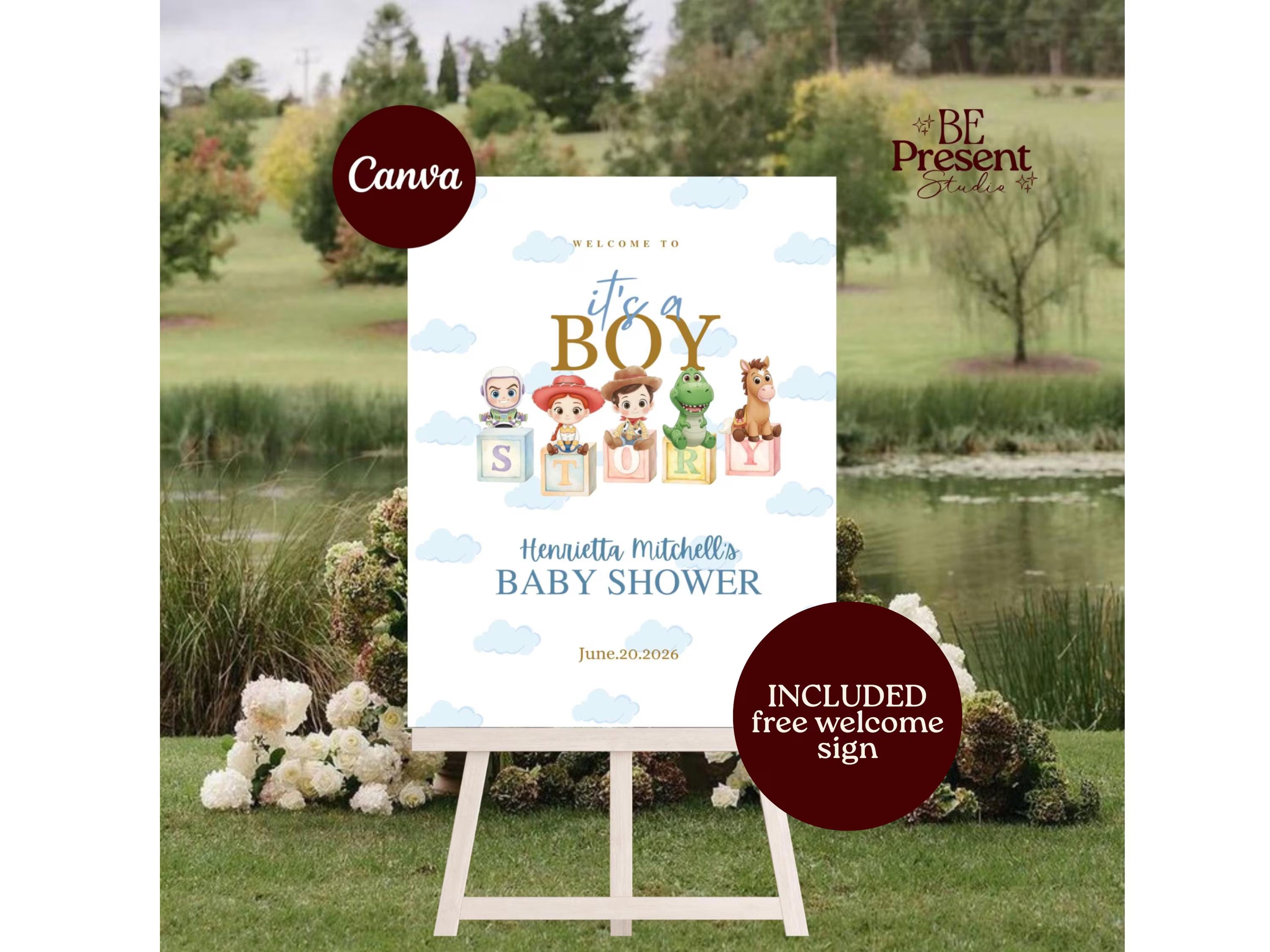 It's A Boy Story Baby Shower Website Invitation  Editable Canva Baby Shower Website Template Digital Invite with Music