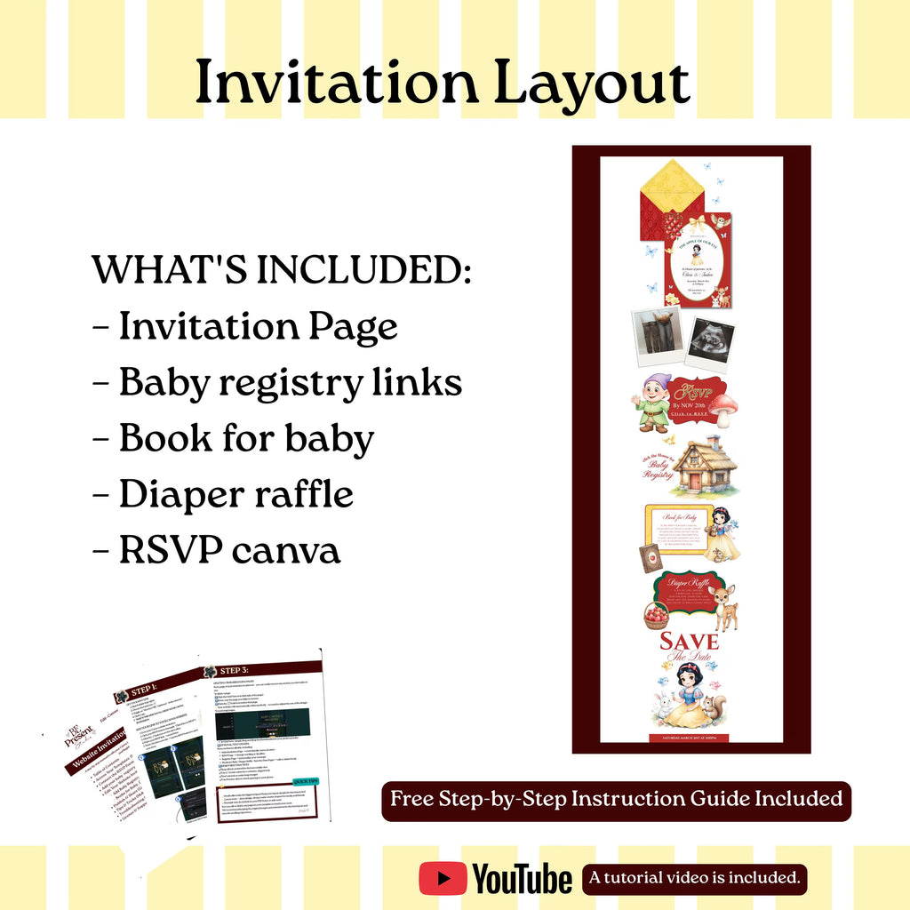 The Apple of Our Eye Snow White Baby Shower Website Template | Editable Canva Invitation