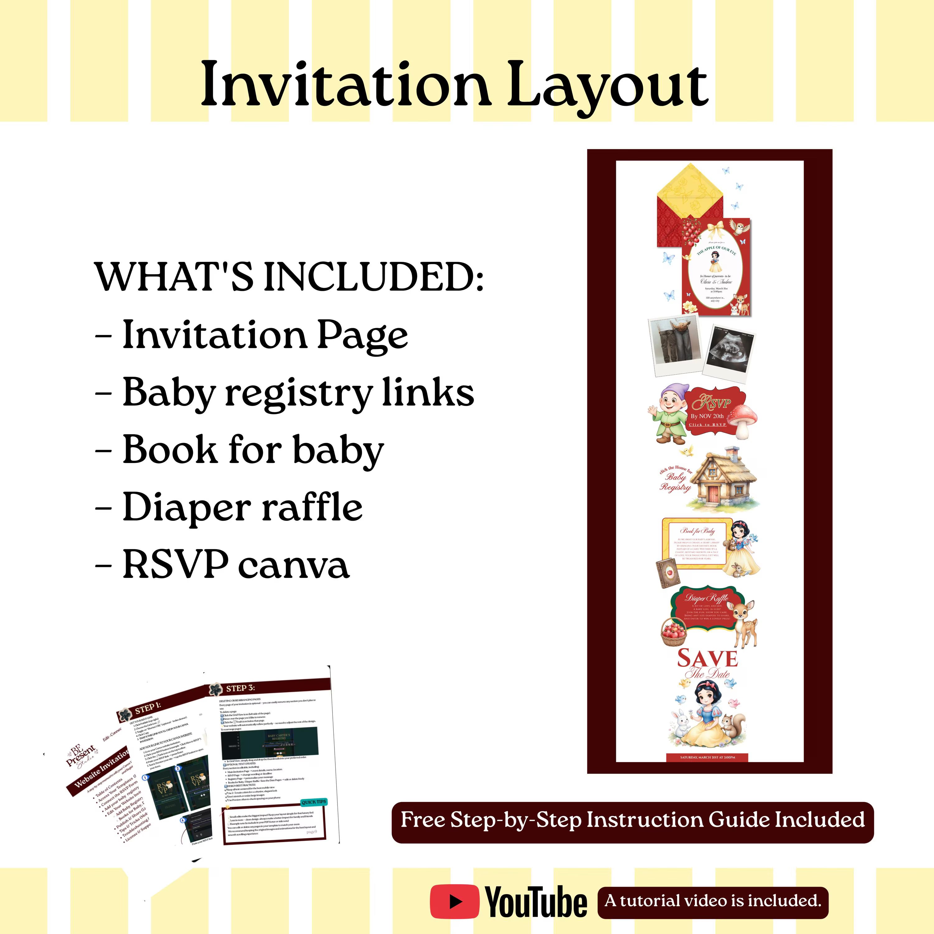 The Apple of Our Eye Snow White Baby Shower Website Template | Editable Canva Invitation
