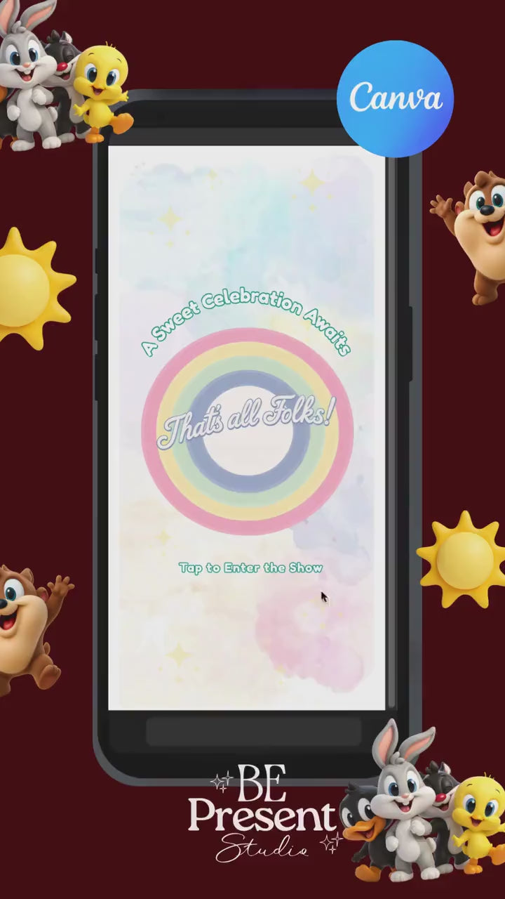 Baby Looney Tunes Baby Shower Website Template | Editable Canva Invitation with Music